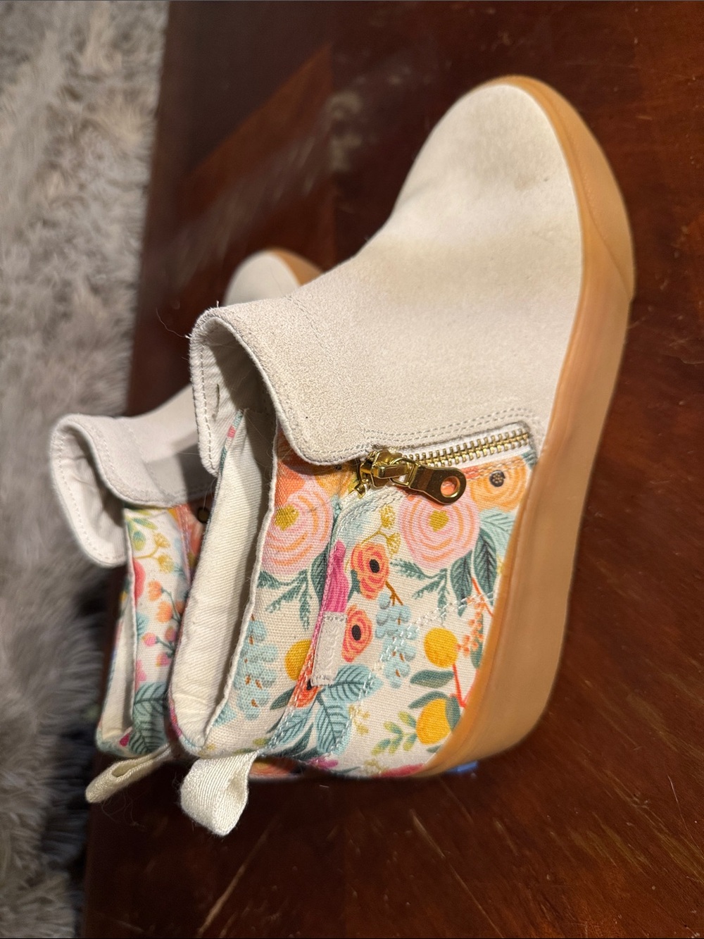Keds Floral Side-Zip Canvas Ankle Shoes in Cream
